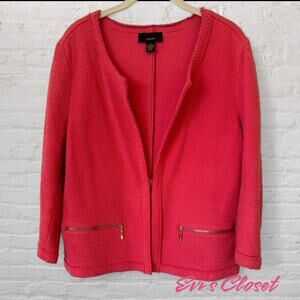 Women's ALFANI Crop  Textured Open Front Drape Blazer Jacket Coral Peach Sz XL